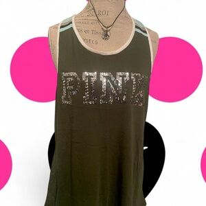VS PINK • Olive Green/Aqua/Silver Sequins Racerback Tank top • SIZE - LARGE